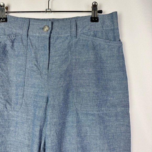 Talbots Petite Blue Chambray Cotton Wide Leg Crop Pants 6P - Picture 3 of 5